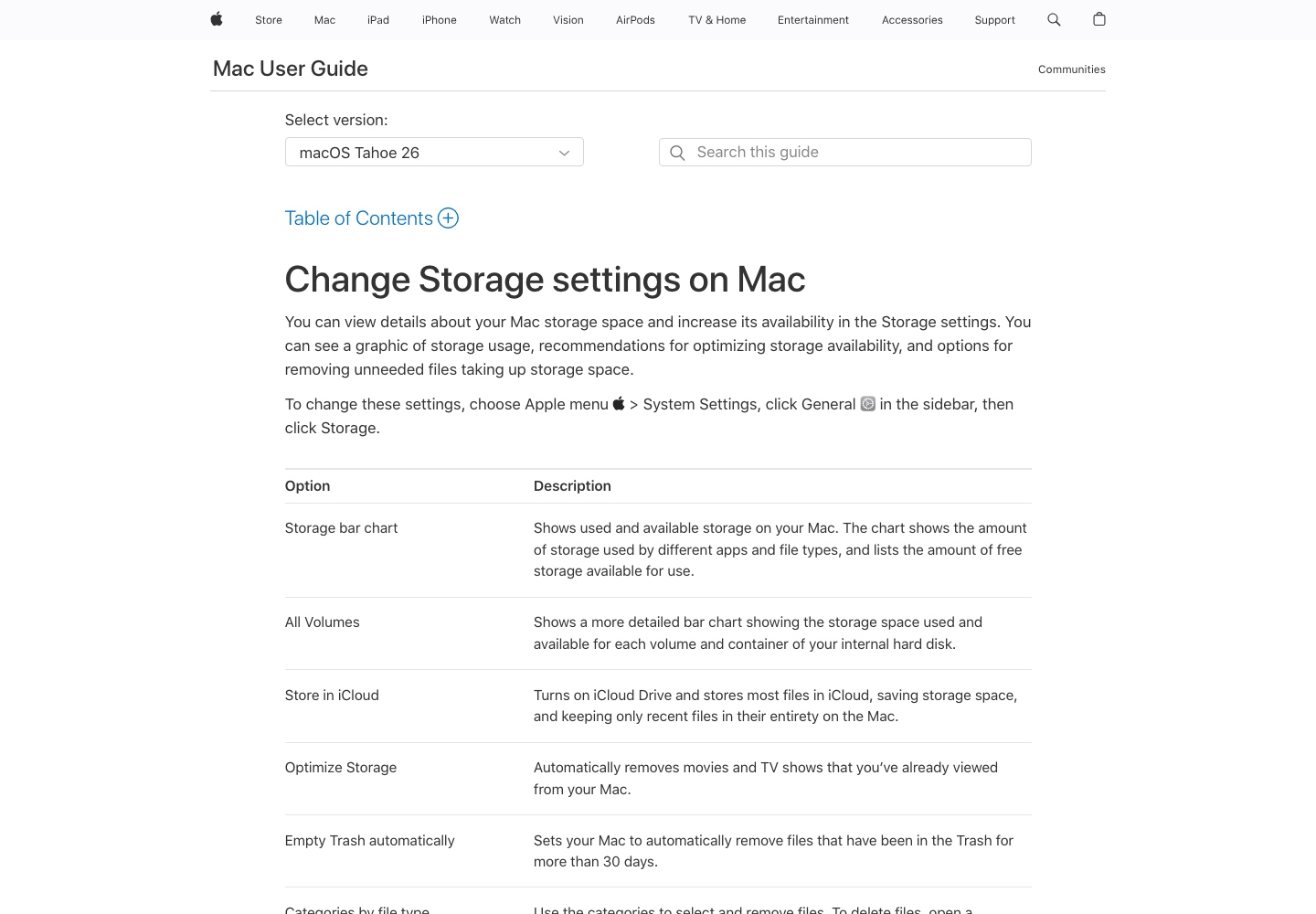 官方截图:macOS 存储设置页面