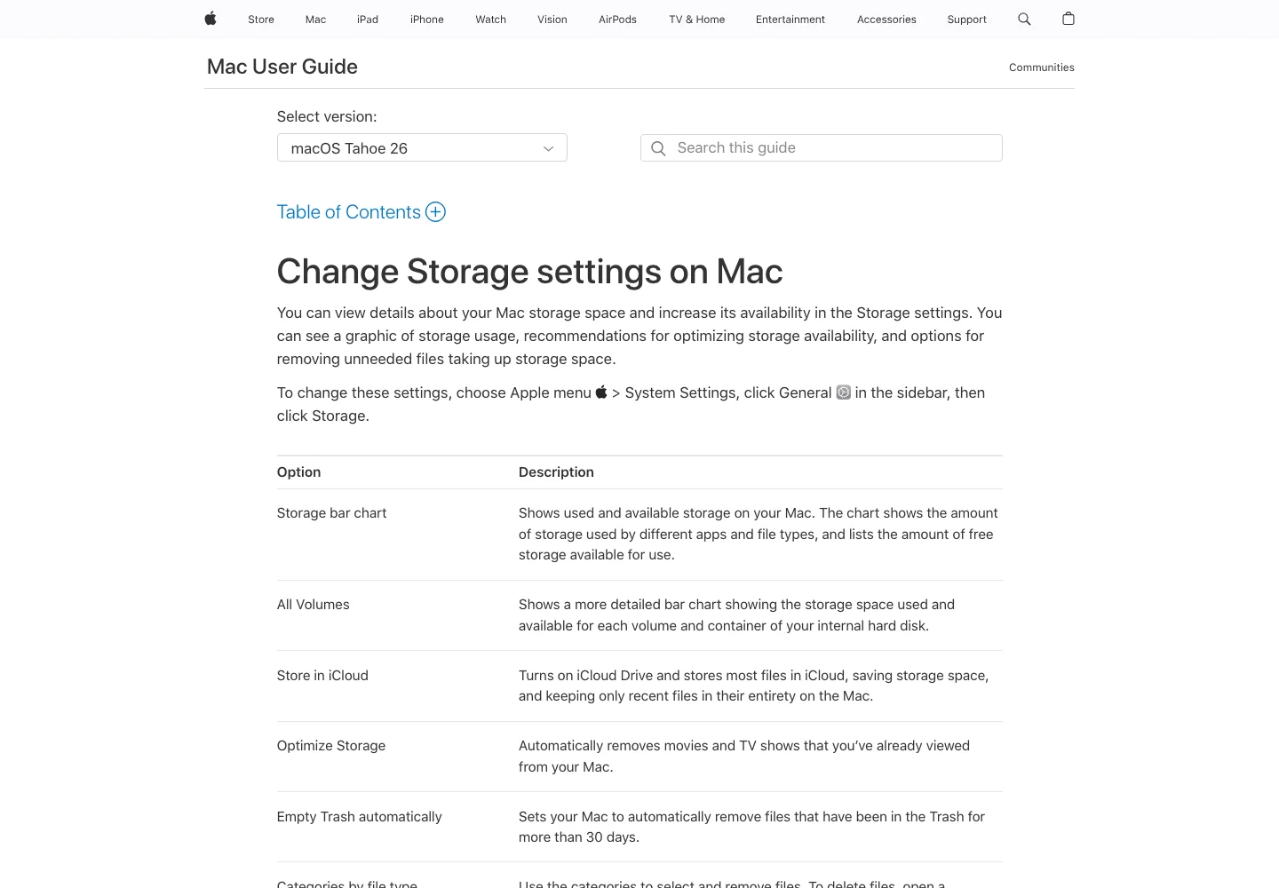 官方截图:macOS 存储设置页面