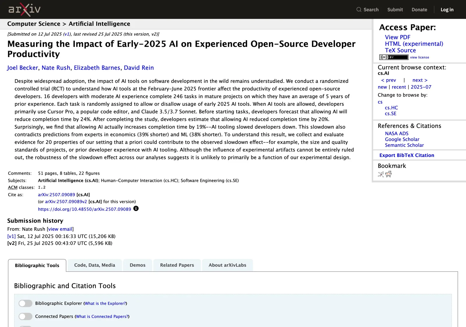 METR 论文 arXiv 页面真实截图