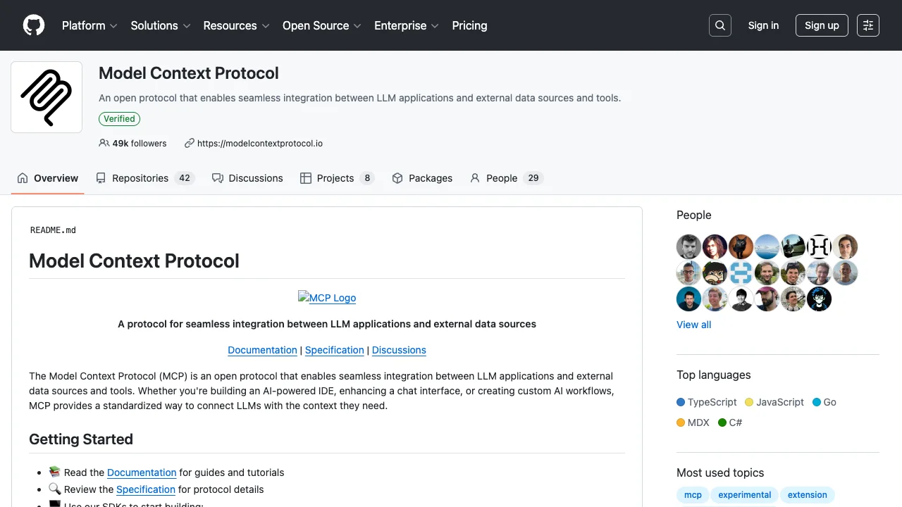 Official MCP GitHub organization page