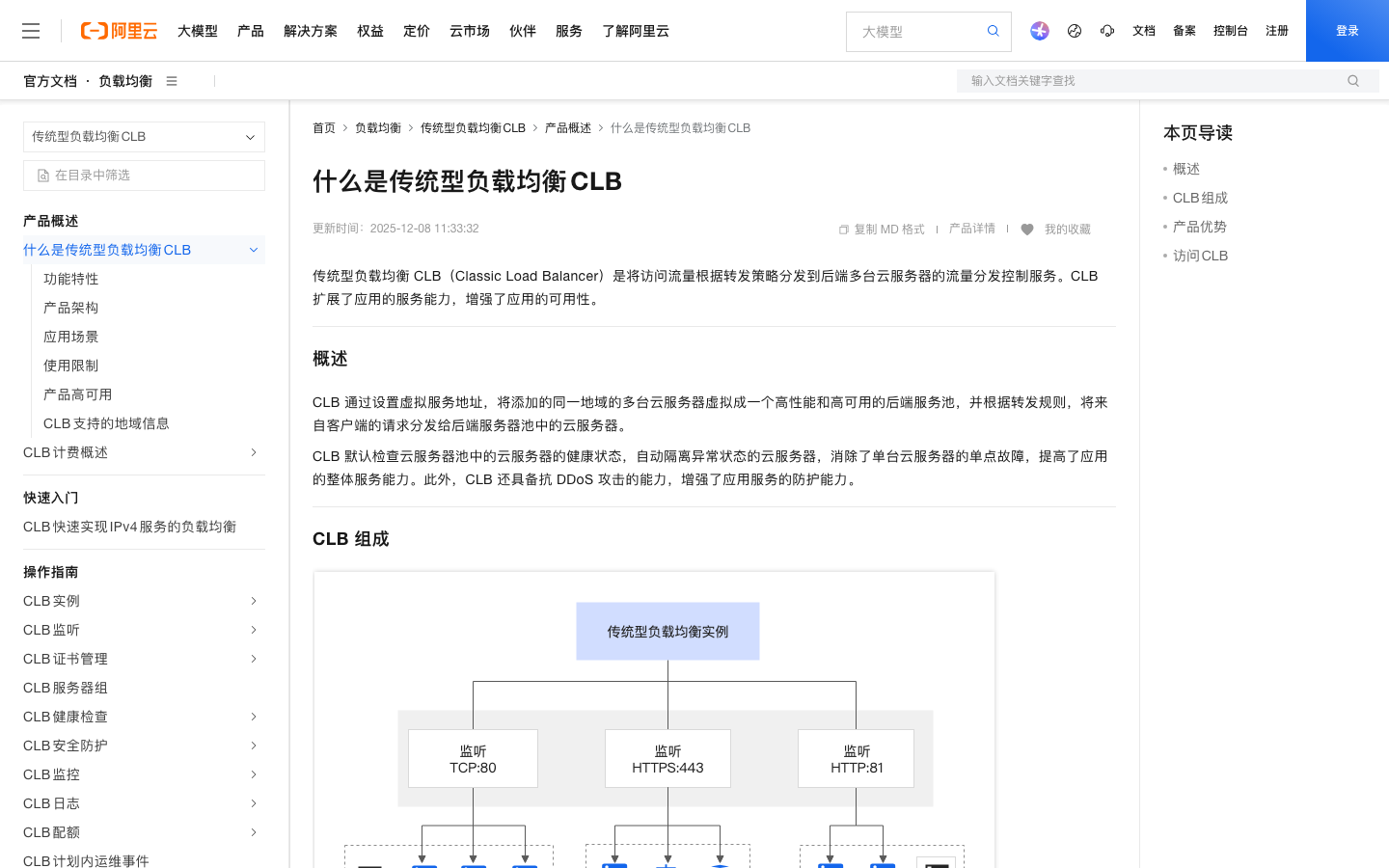 真实截图:阿里云帮助中心“什么是传统型负载均衡 CLB”。