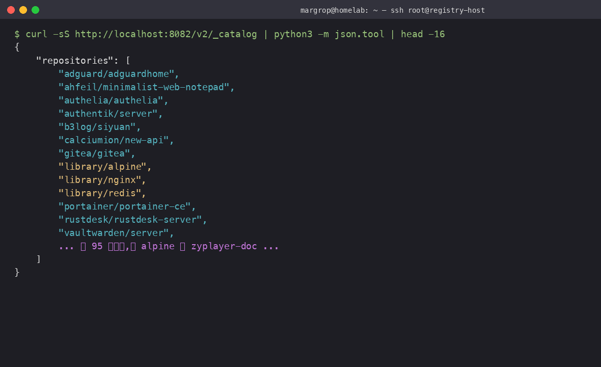 v2/_catalog 返回的真实 JSON,95 个仓库