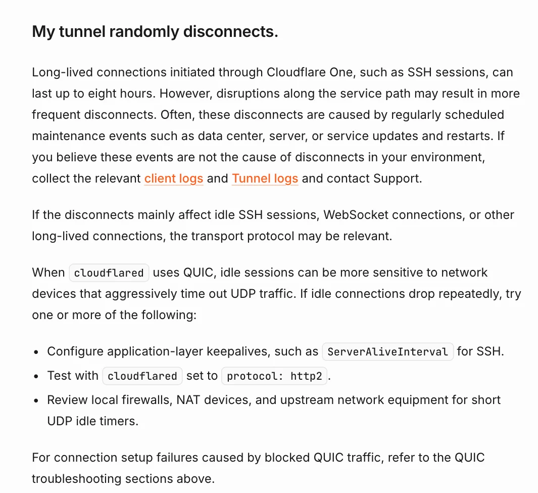 真实截图：Cloudflare 官方排障文档建议在 UDP 空闲超时环境下测试 http2