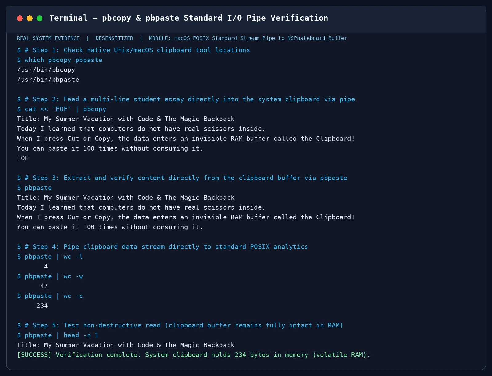 Terminal — pbcopy & pbpaste 真实数据管道流验证