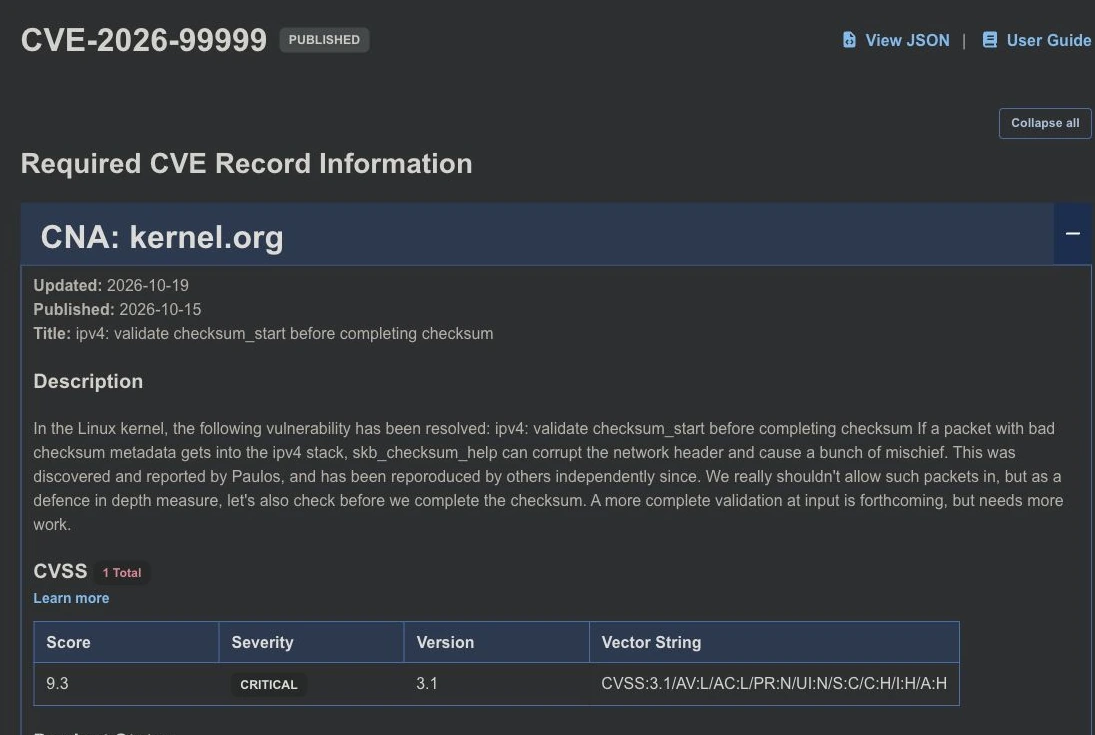 真实截图：CVE 官方记录的发布日期、漏洞描述与 CVSS 信息
