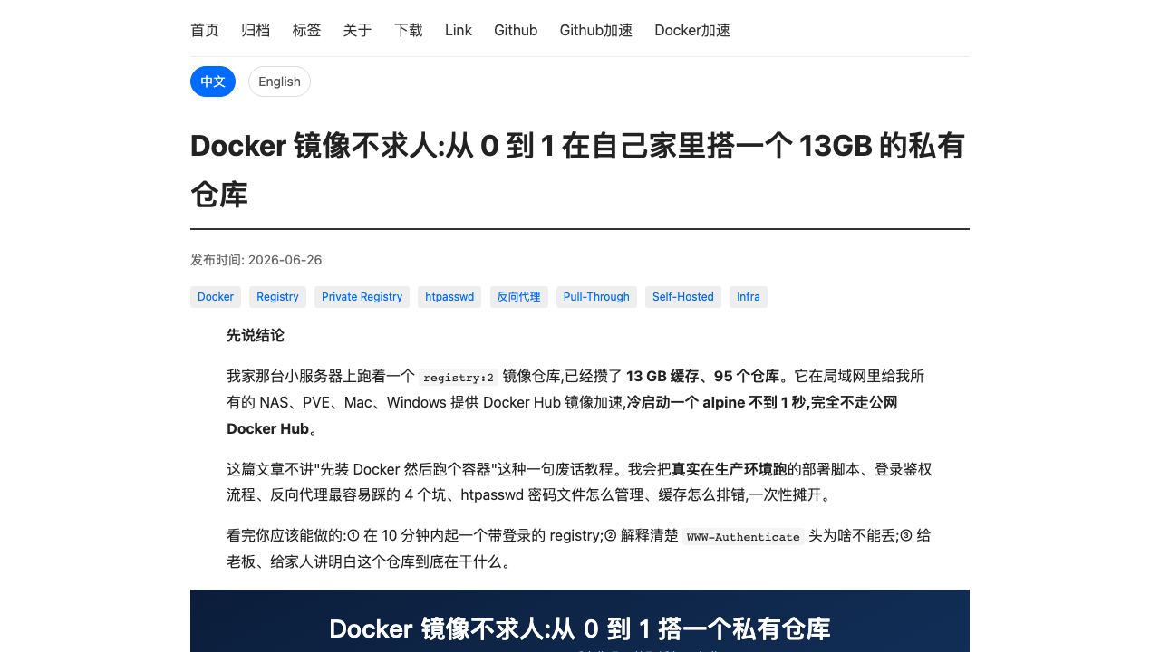 此前自建私有 Registry 文章的线上截图