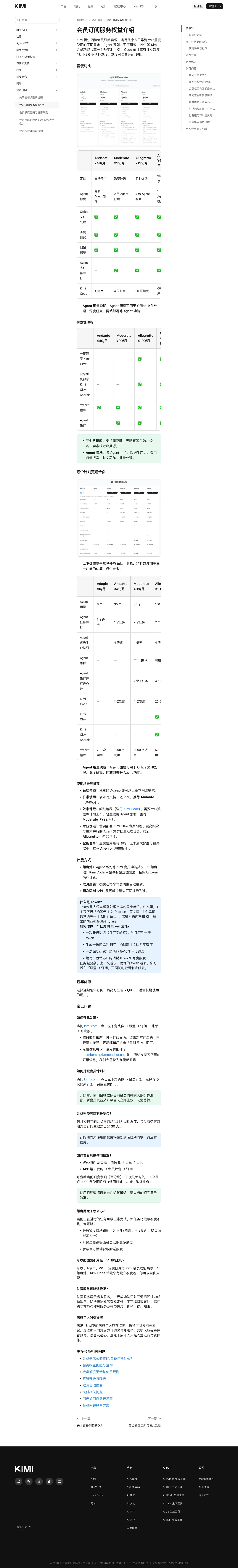 Kimi 官方会员说明截图