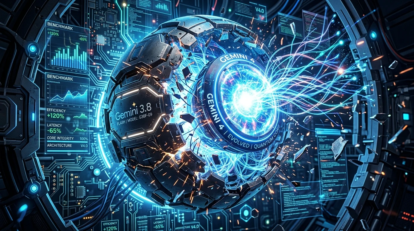 技术概念图：披着 Gemini 3.8 Flash 外壳隐秘实测的 Gemini 4 Pro 核心突破