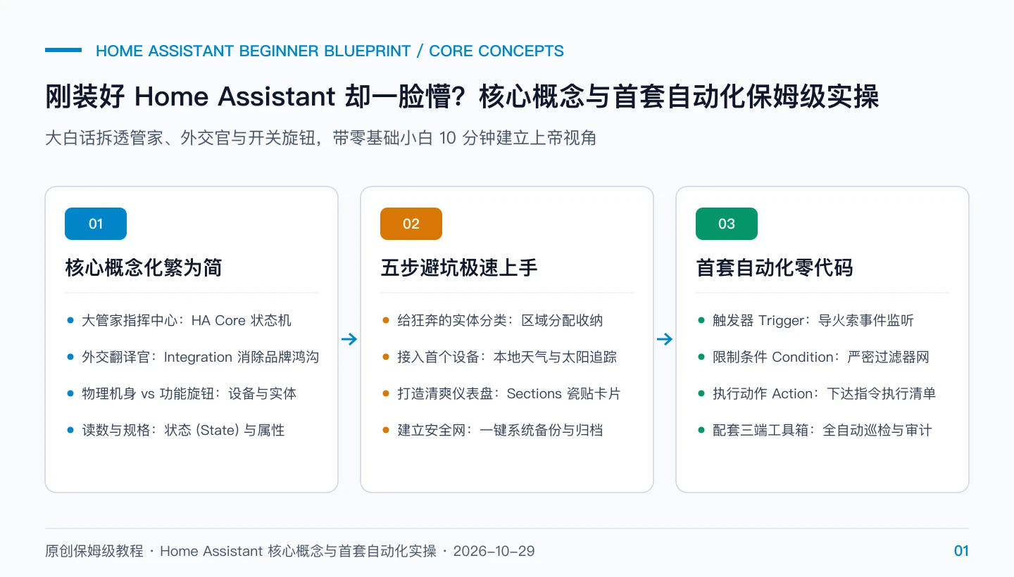 原创题图：刚装好 Home Assistant 却一脸懵？核心概念与首套自动化保姆级实操