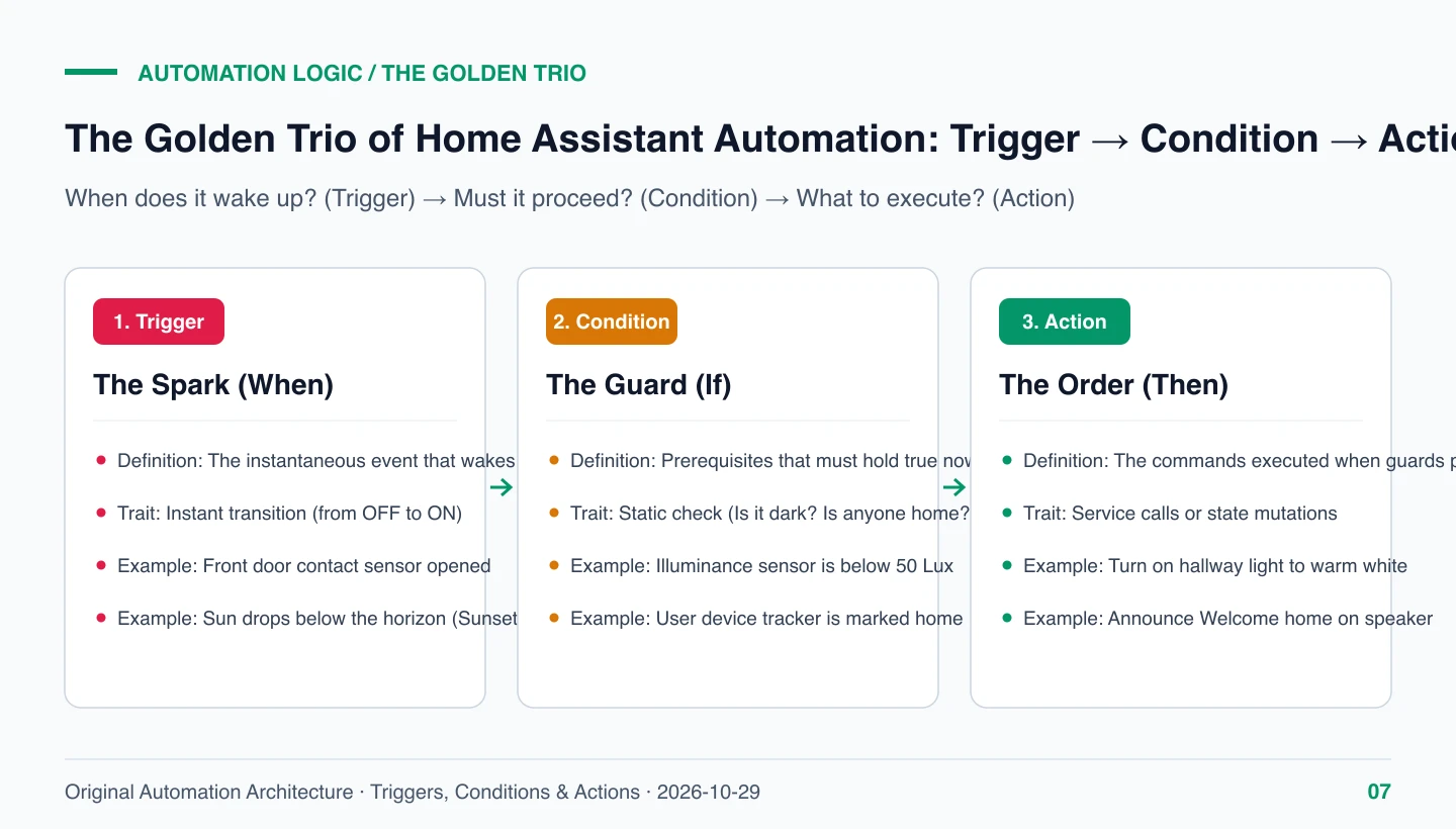 Original Diagram: The Golden Trio of Automation — Triggers, Conditions, and Actions