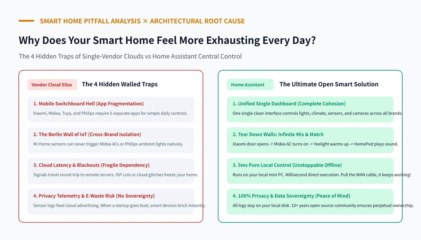 Original Root Cause Diagram: The 4 Vendor Walled Traps vs Home Assistant Open Hub