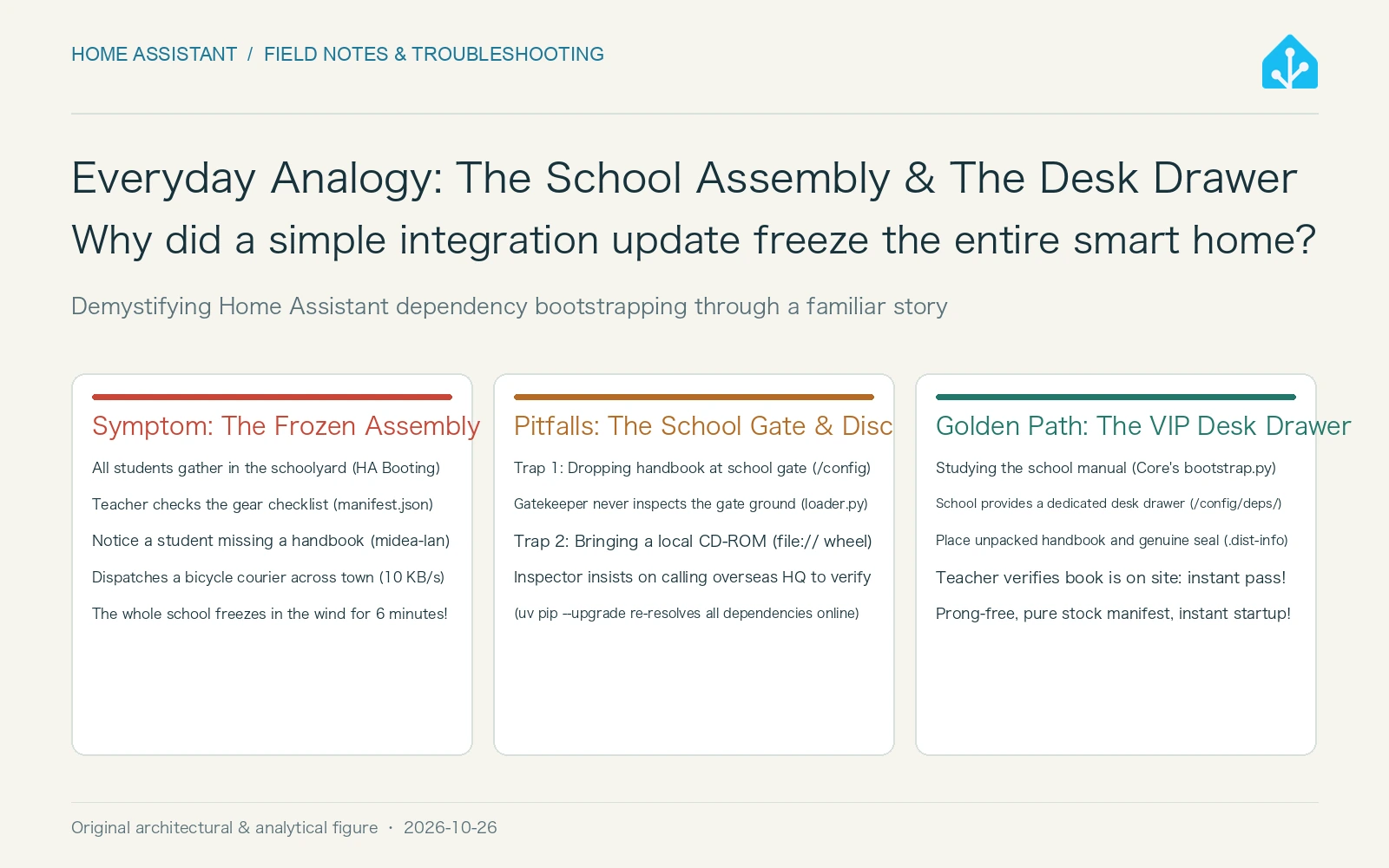 Original Analogy Diagram: The School Assembly, School Gate Pitfall, and VIP Desk Drawer