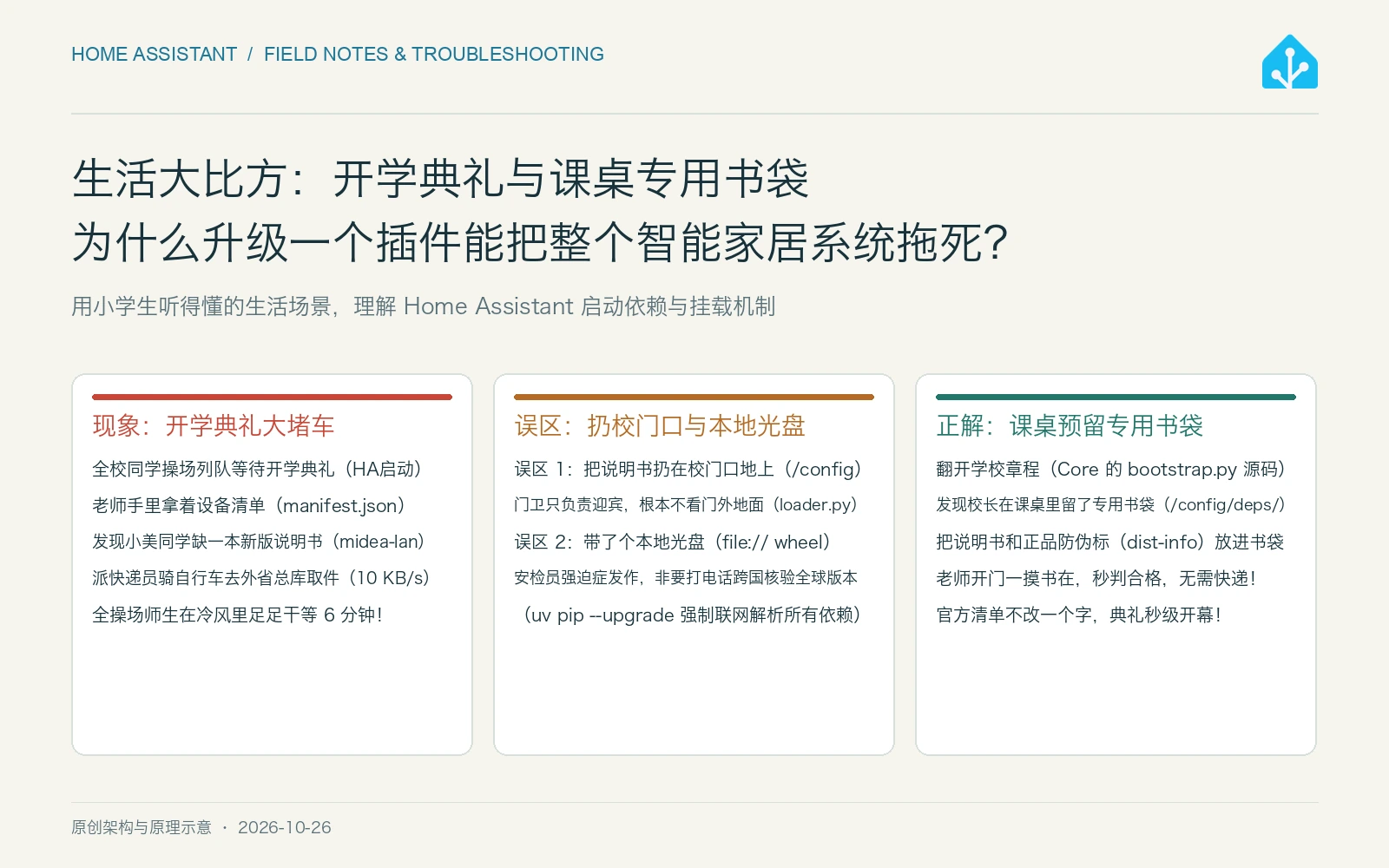 原创比方图：开学典礼与课桌专用书袋的生活化对比