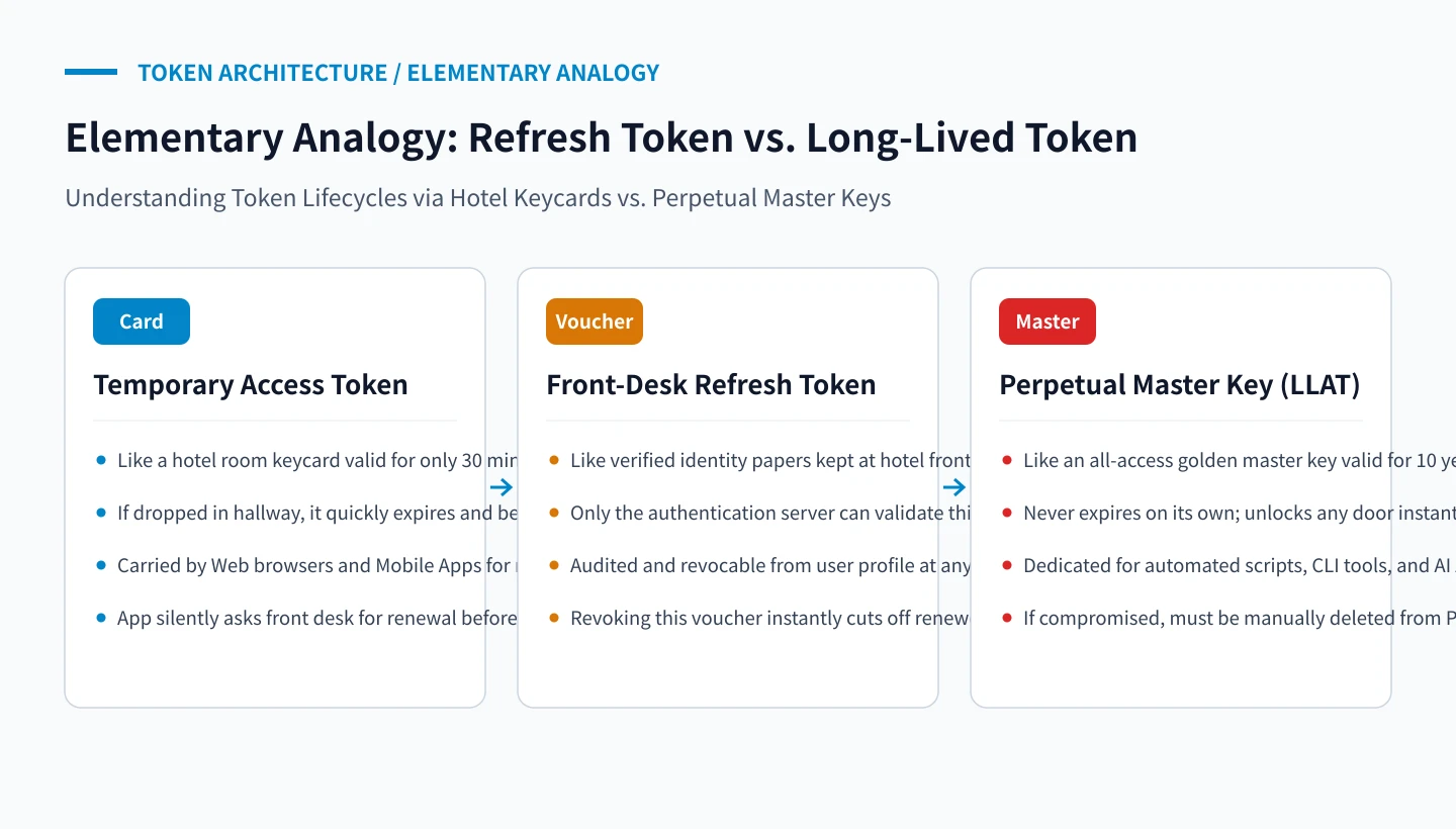 Original Conceptual Diagram: Elementary Analogy of Refresh Token vs Long Lived Access Token