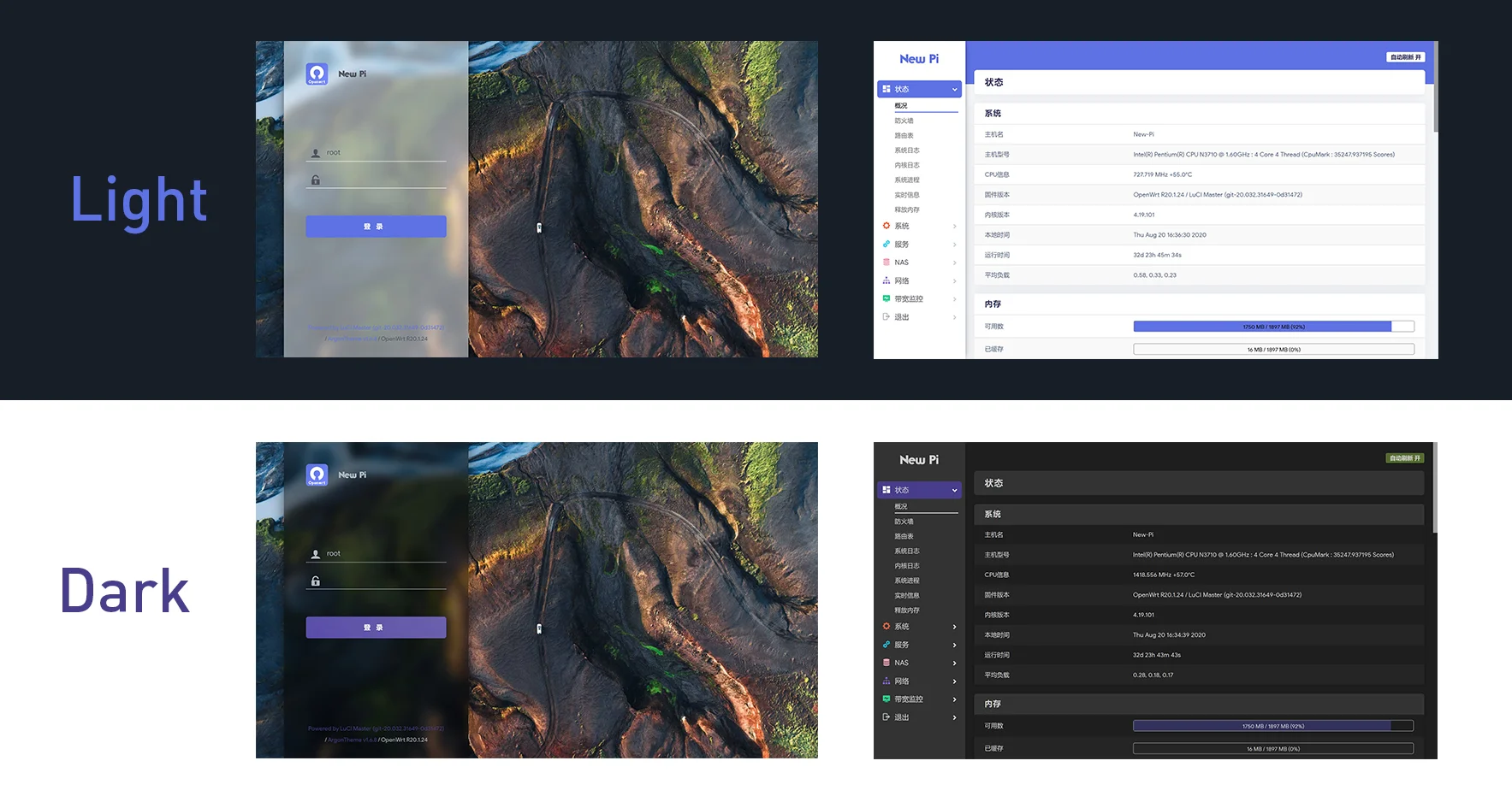 ImmortalWrt Argon Theme Desktop Dashboard