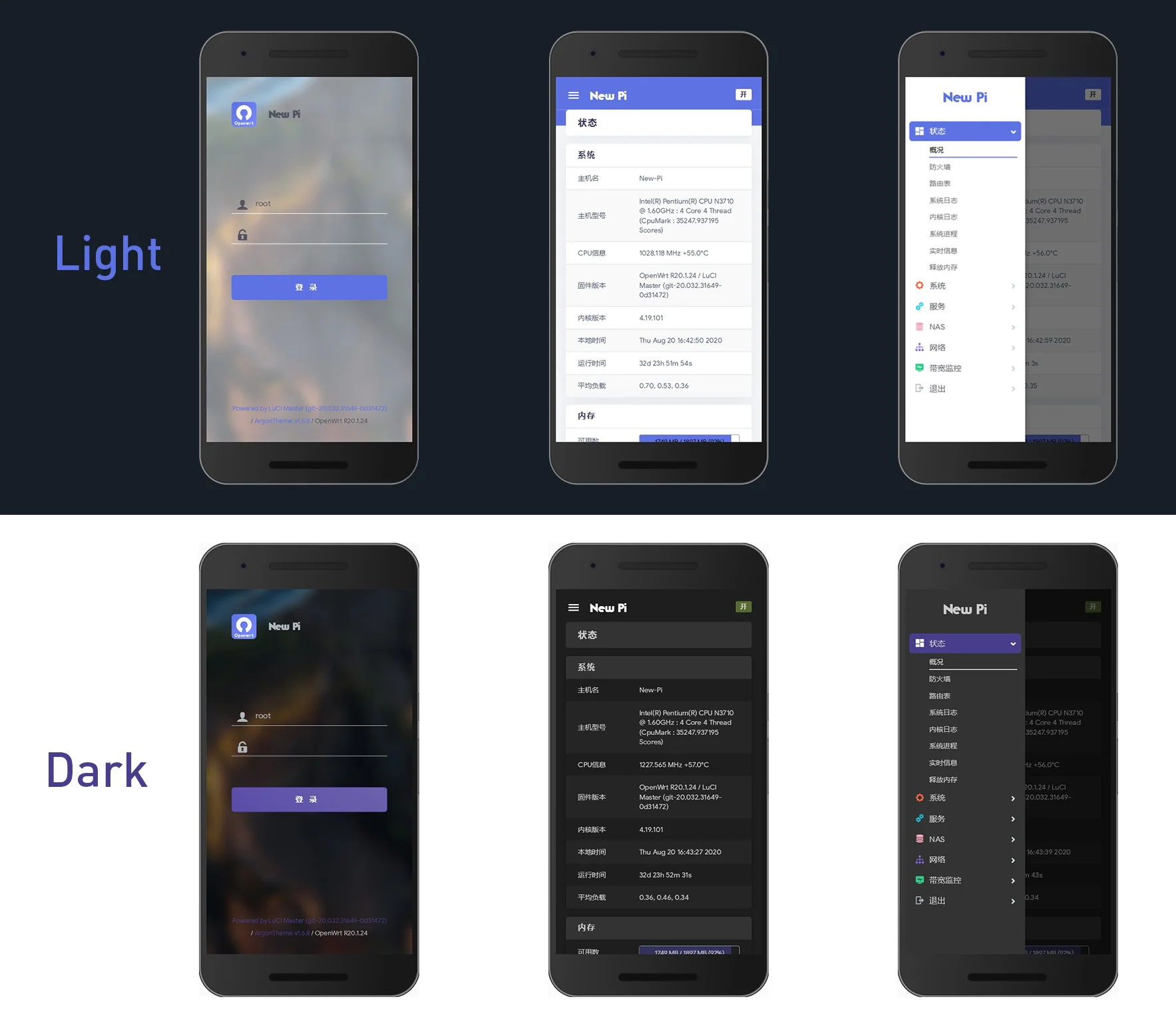 ImmortalWrt Argon Theme Mobile View