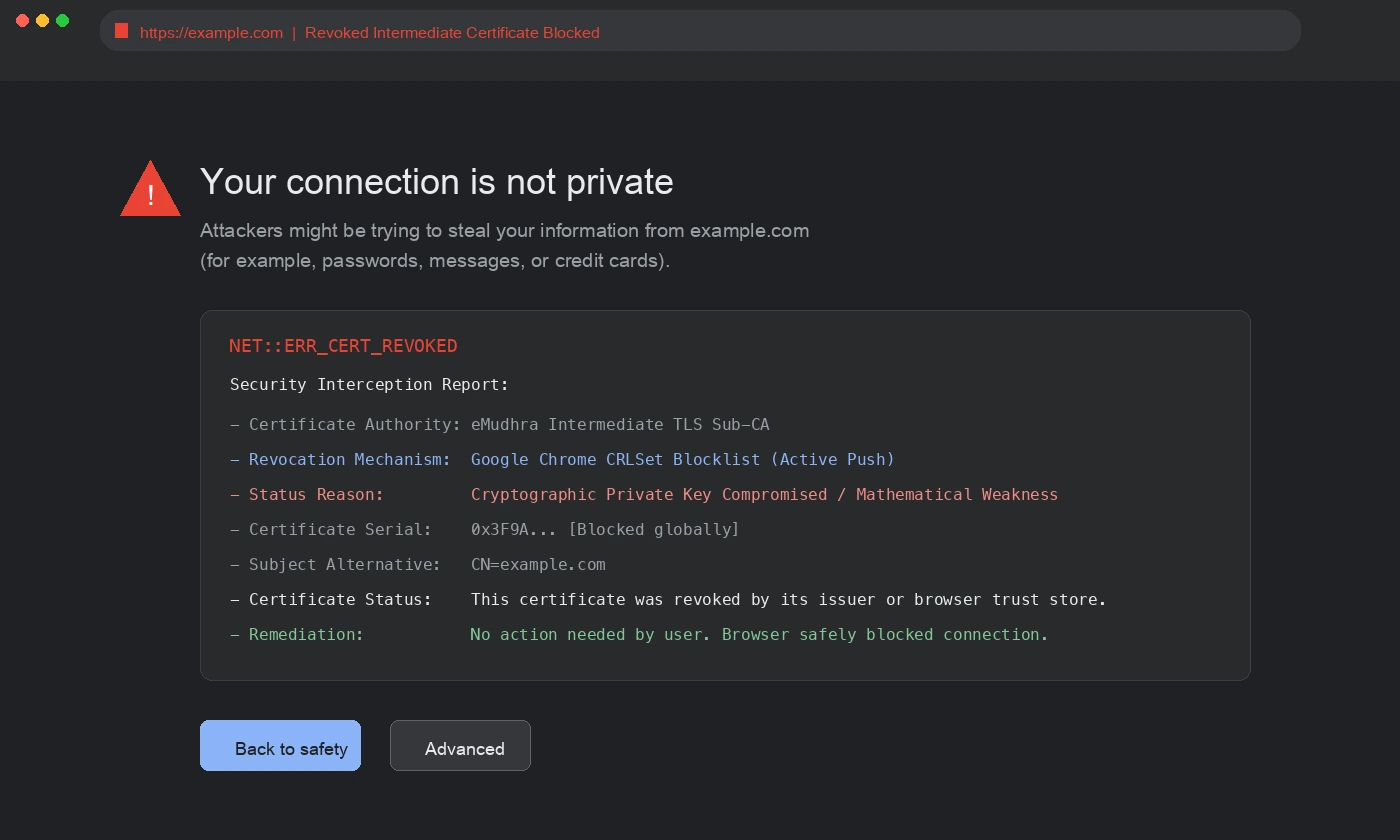 Google Chrome CRLSet 紧急吊销与拦截真实界面