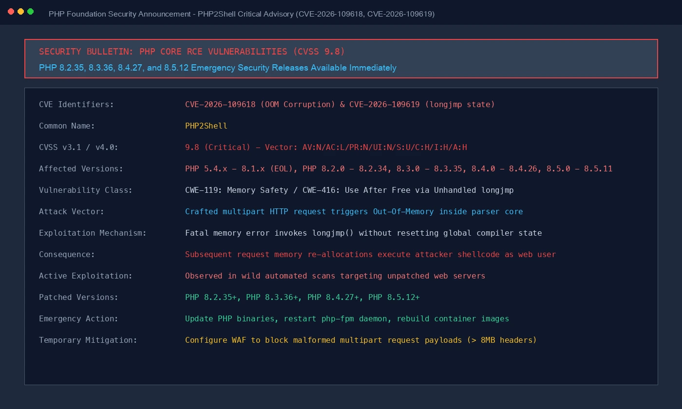 PHP 基金会紧急安全公告 PHP2Shell 详情截图