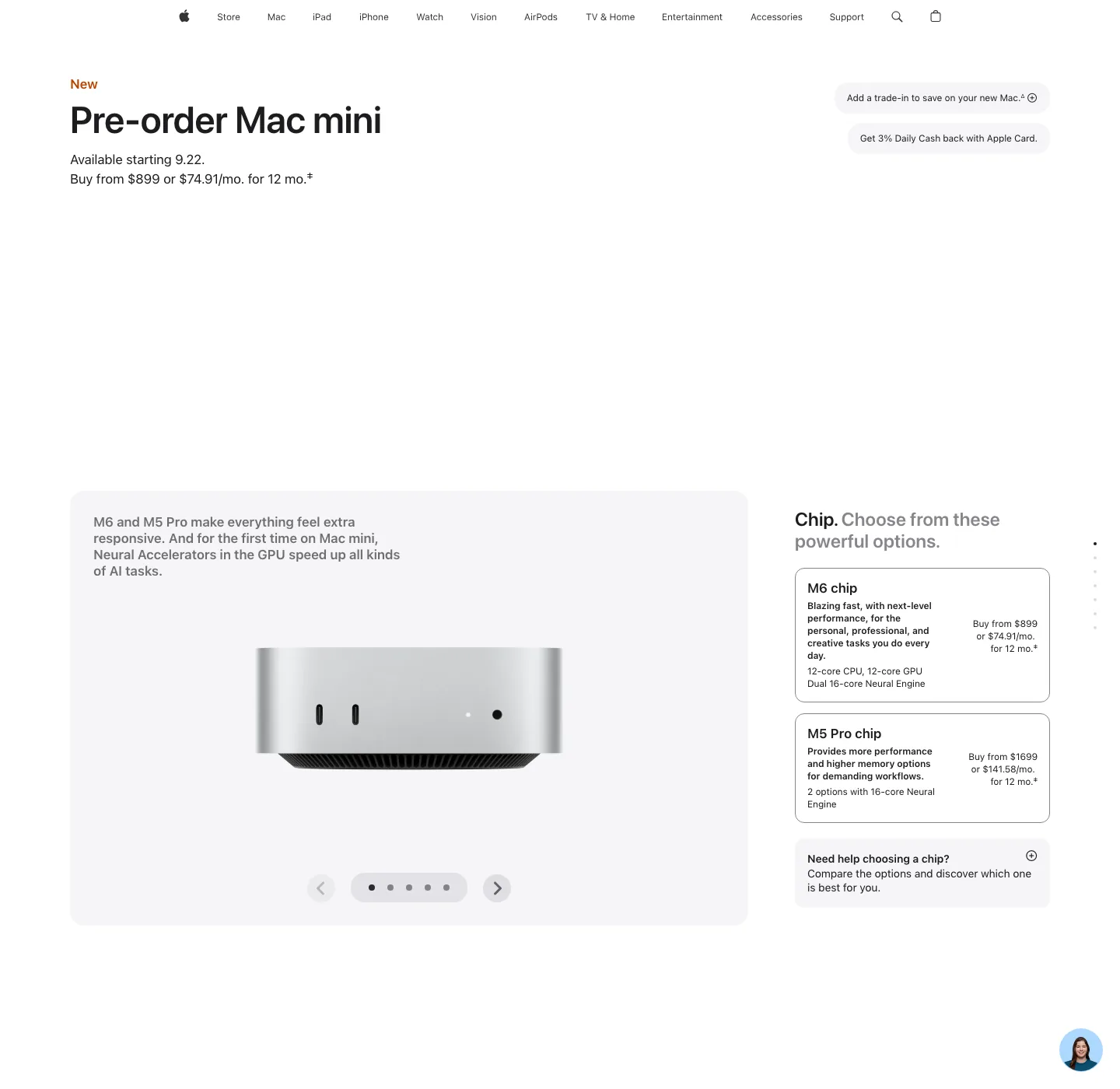 Mac mini pre-order page: from $899