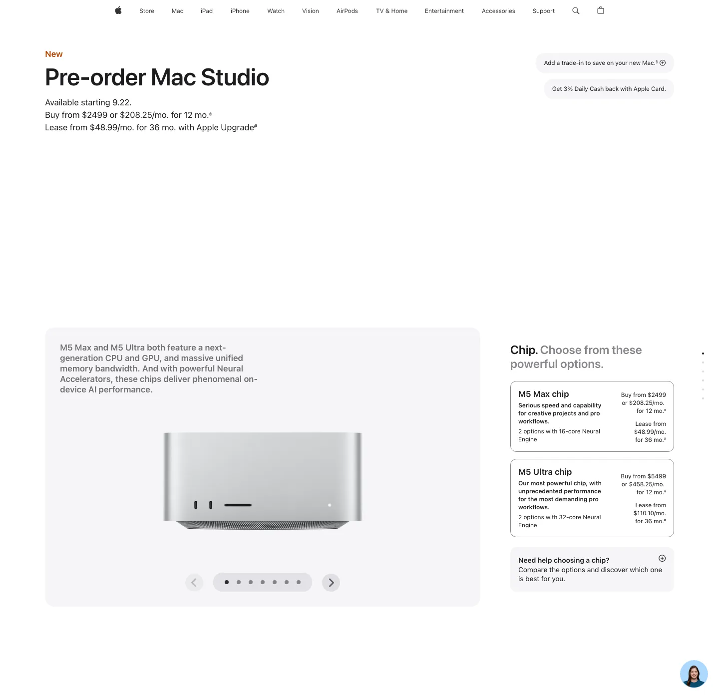 Mac Studio pre-order page: M5 Ultra from $5,499