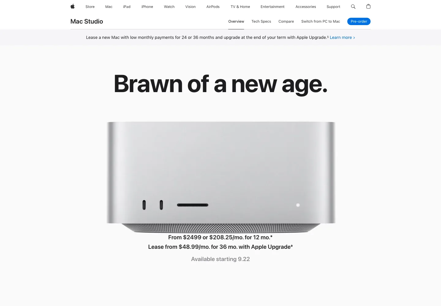 Mac Studio 官网首页：Brawn of a new age
