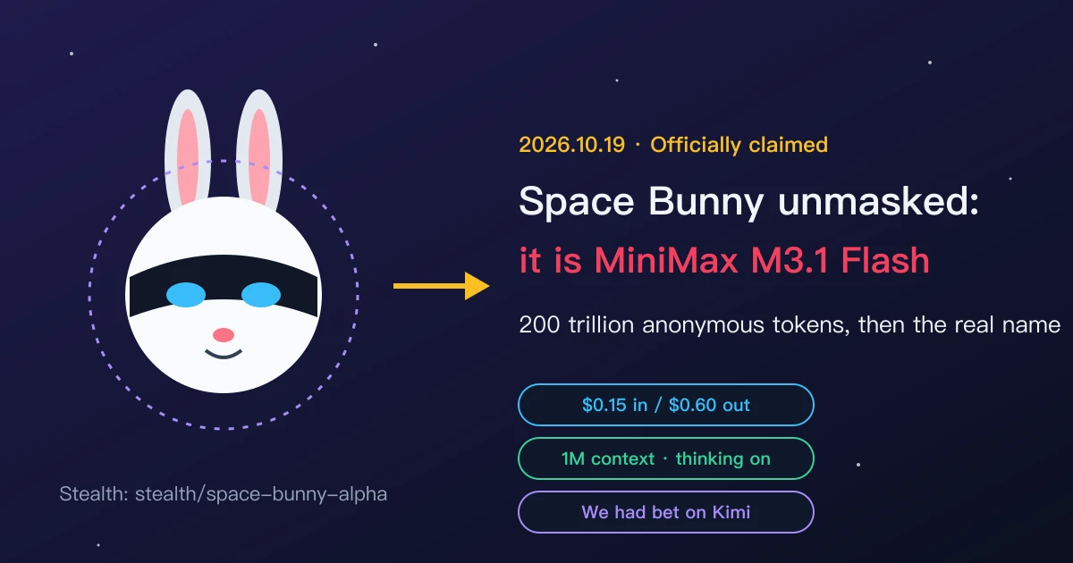 Original cover: a masked space bunny reveals its real name, MiniMax M3.1 Flash