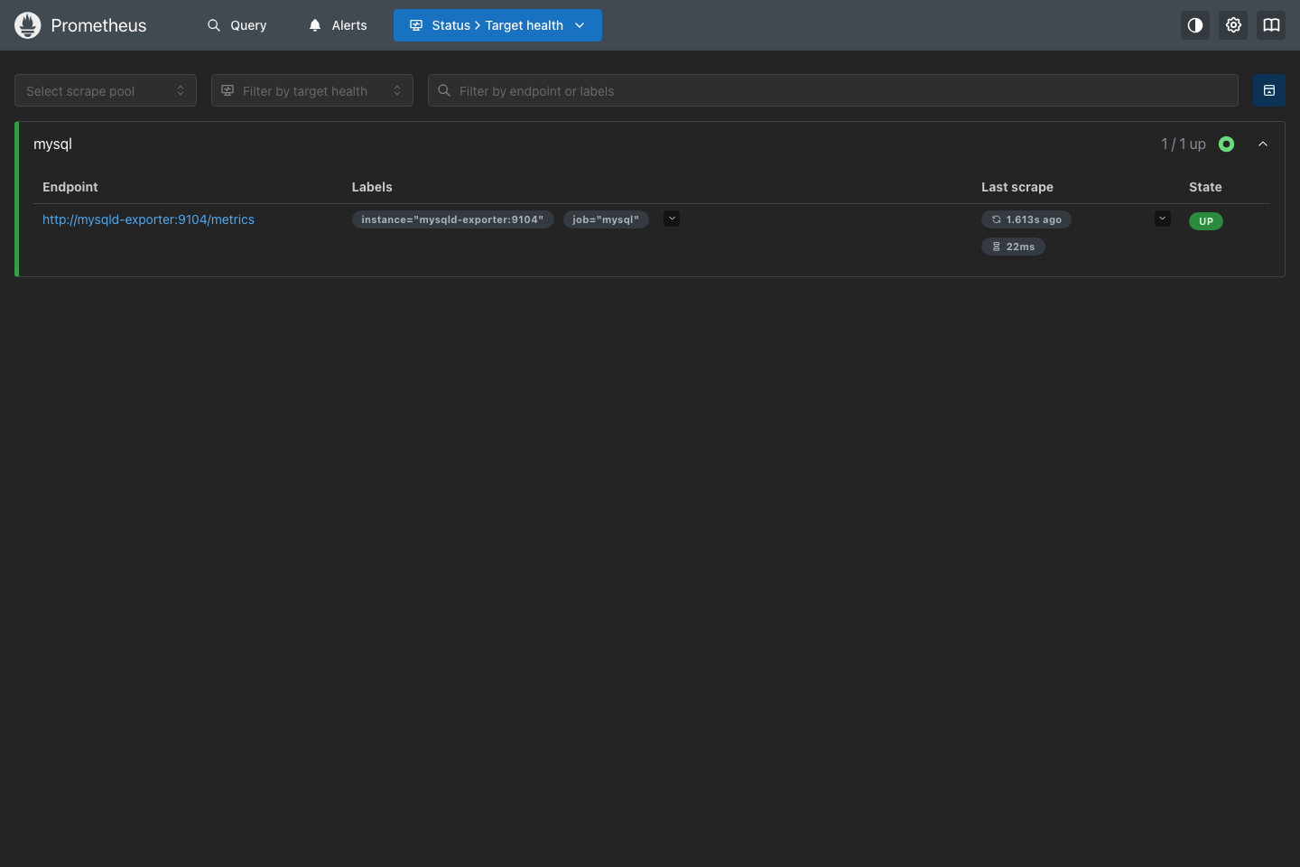 真实截图：Prometheus 成功抓取 MySQL 指标
