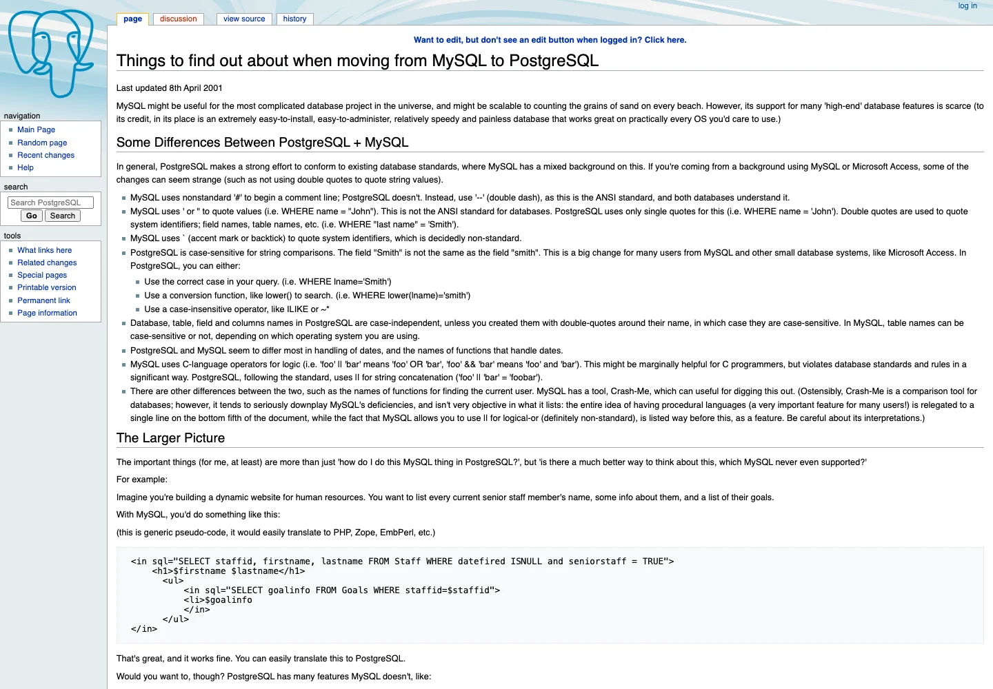 真实截图:PostgreSQL 官方维基的搬家指南。