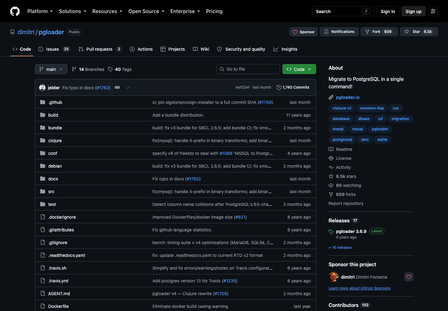 真实截图:pgloader 的 GitHub 仓库。