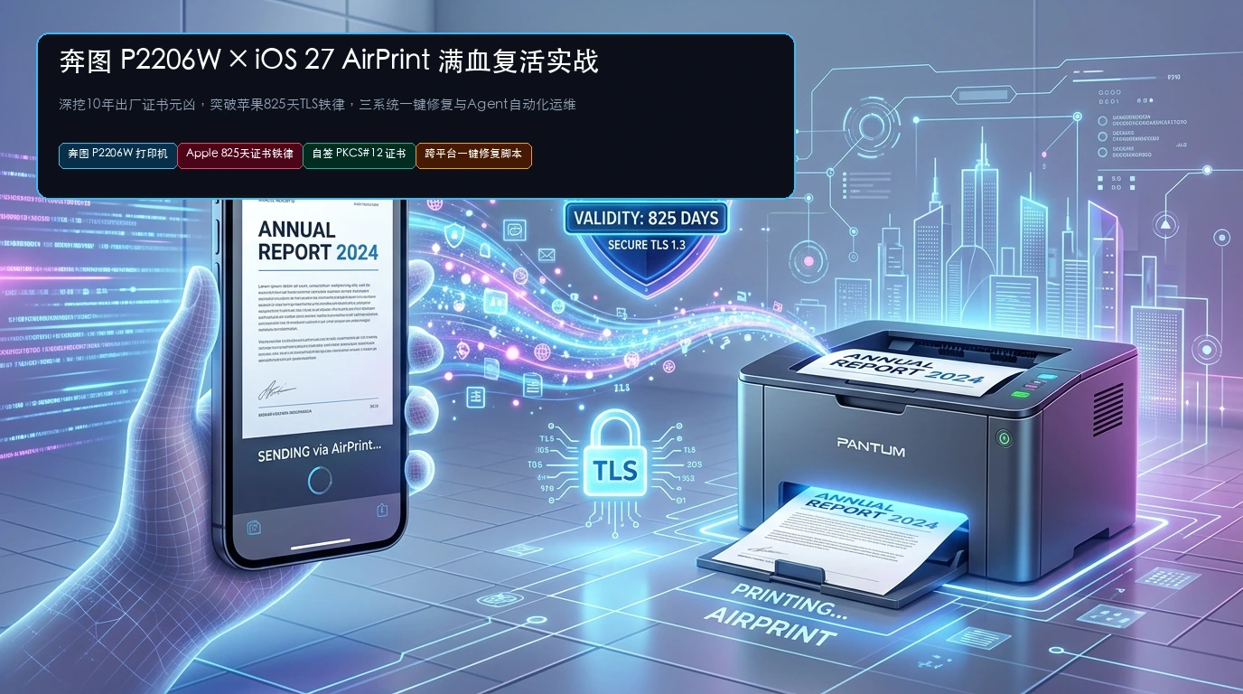 技术概念全景图：奔图 P2206W × iOS 27 AirPrint 满血复活实战