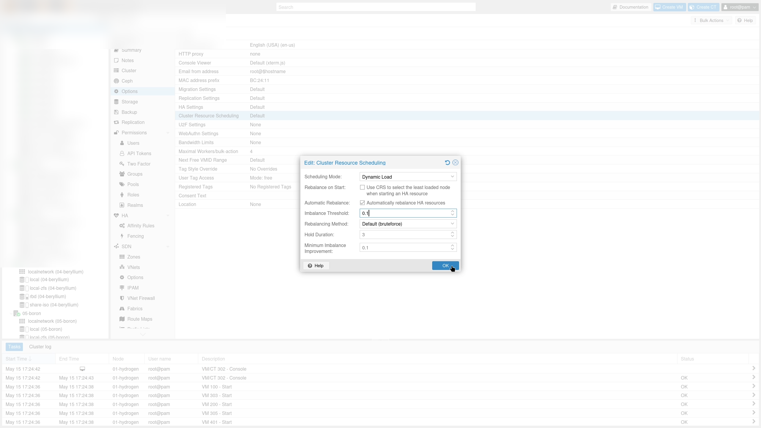 Proxmox VE 9.2 动态负载均衡真实截图