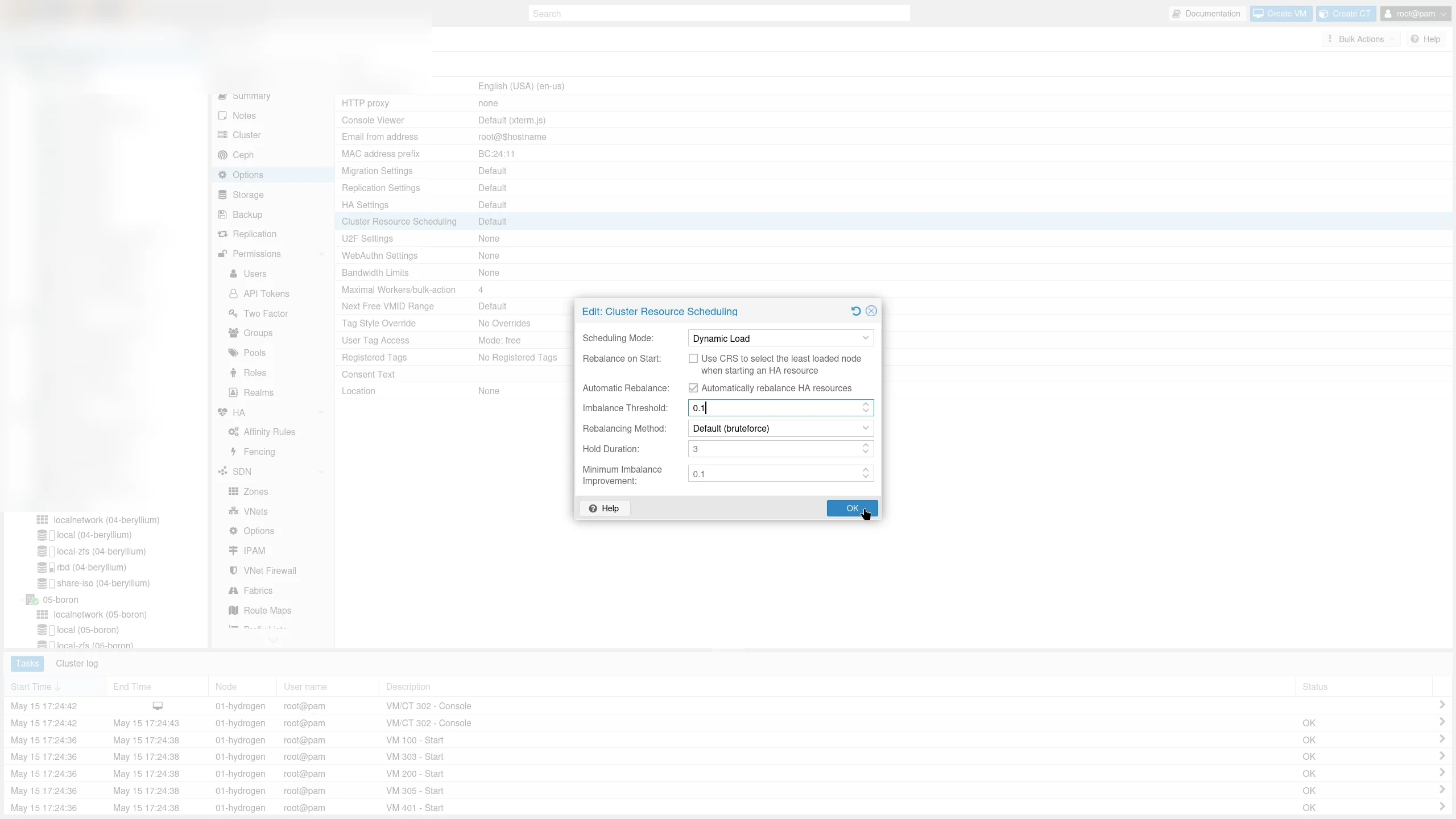 Proxmox VE 9.2 动态负载均衡真实截图
