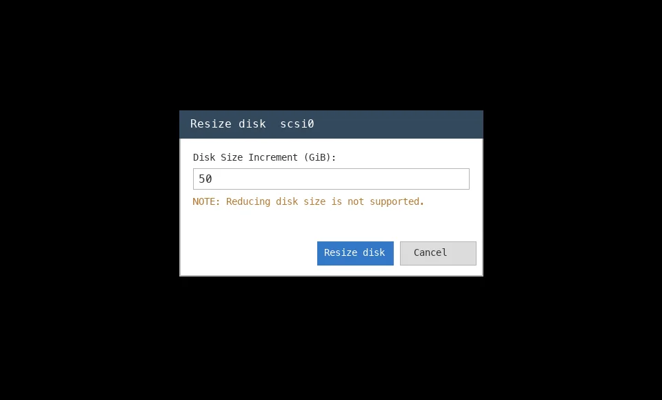 PVE Web 界面 Resize disk 对话框
