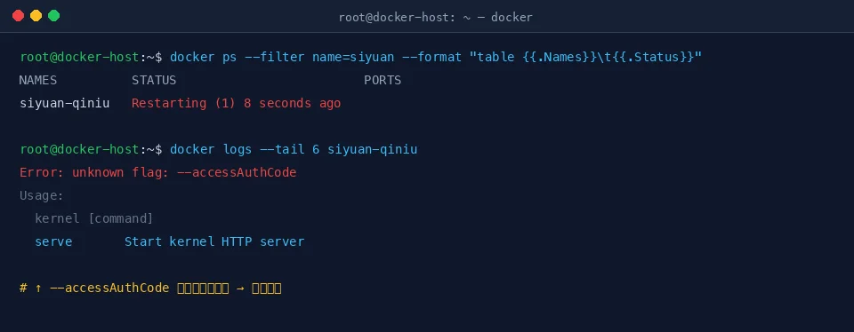 docker ps showing container restart loop.