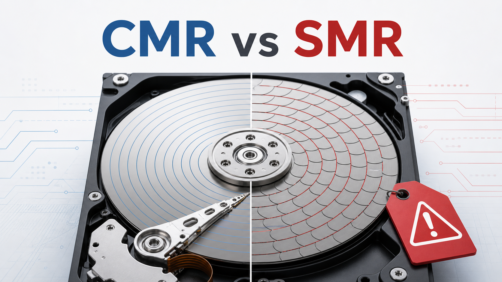 AI 生成封面：CMR 和 SMR 磁道对比。