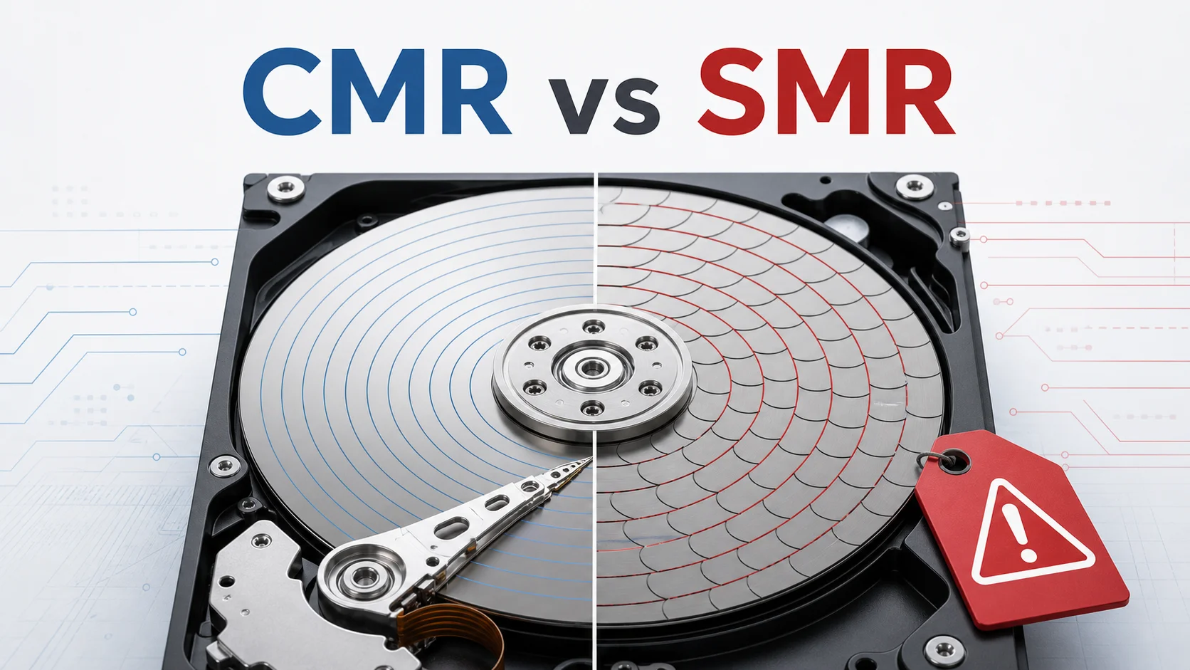 AI 生成封面：CMR 和 SMR 磁道对比。