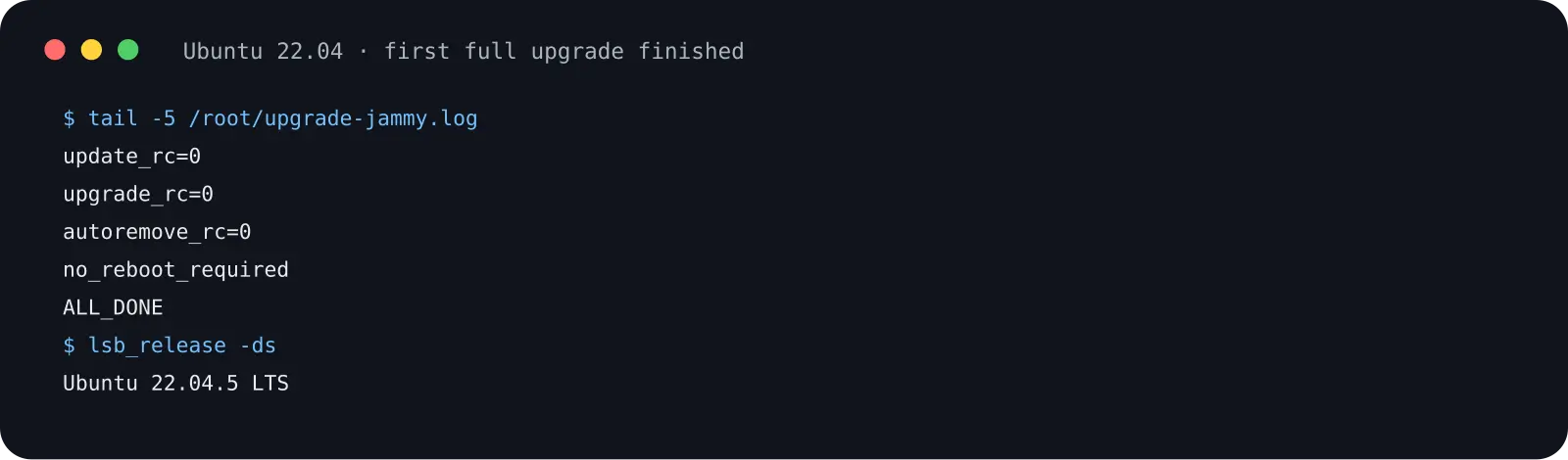 Exit codes of the finished 22.04 full upgrade