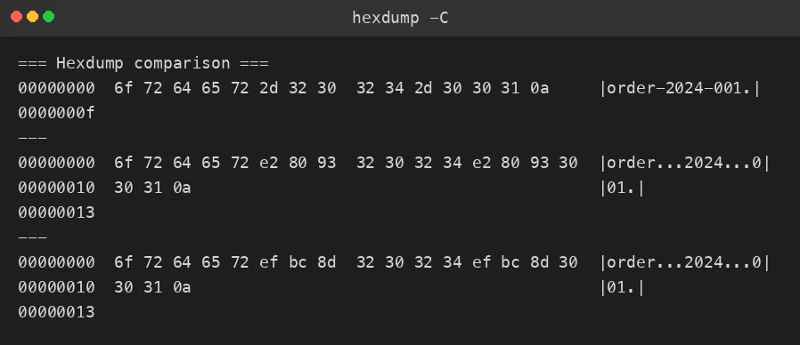 hexdump 真实对比输出