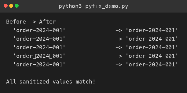 Real Python sanitization output