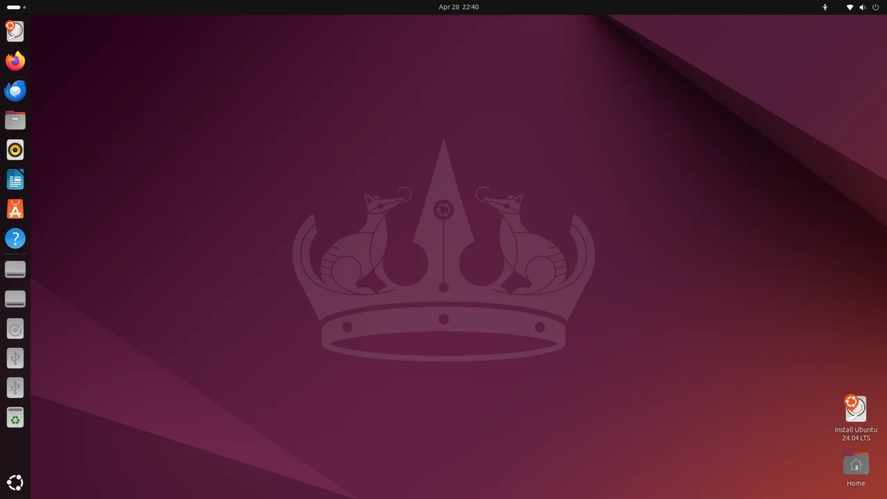 Ubuntu 24.04 LTS 桌面默认样子(来自 Wikimedia Commons 公开截图)