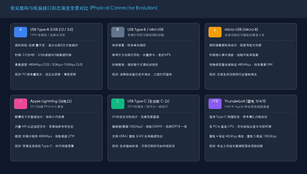 常见数码与电脑接口形态演变全景对比