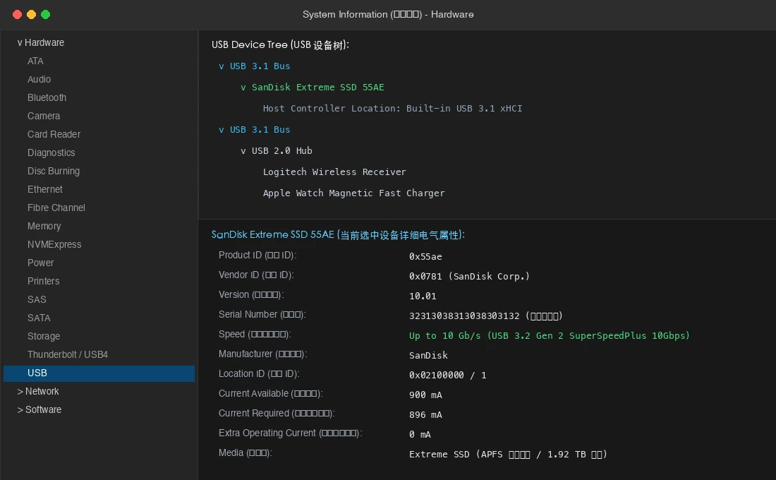 macOS 系统信息硬件树真实截图