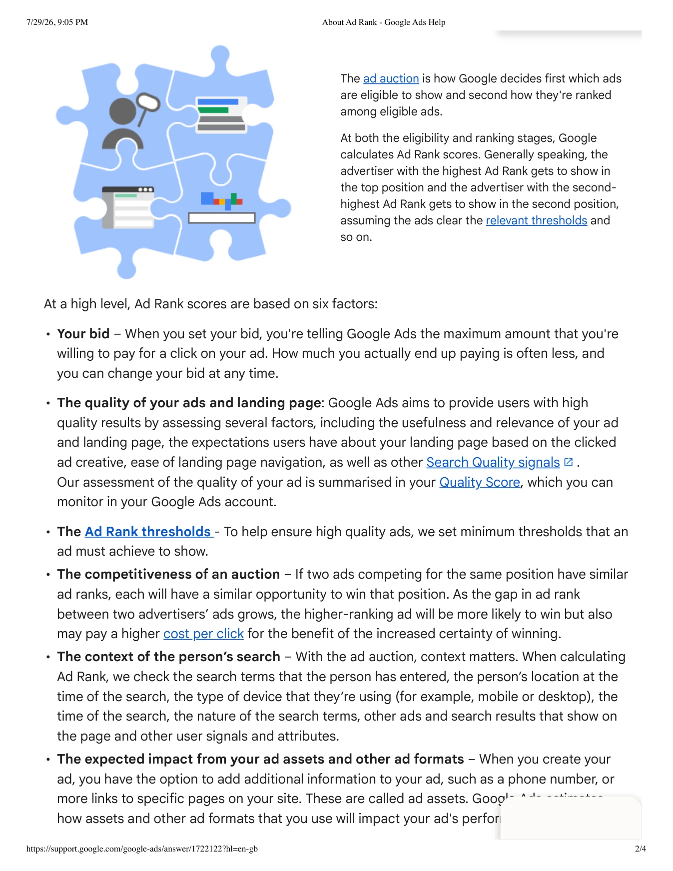 Google Ads 官方对广告竞价因素的说明