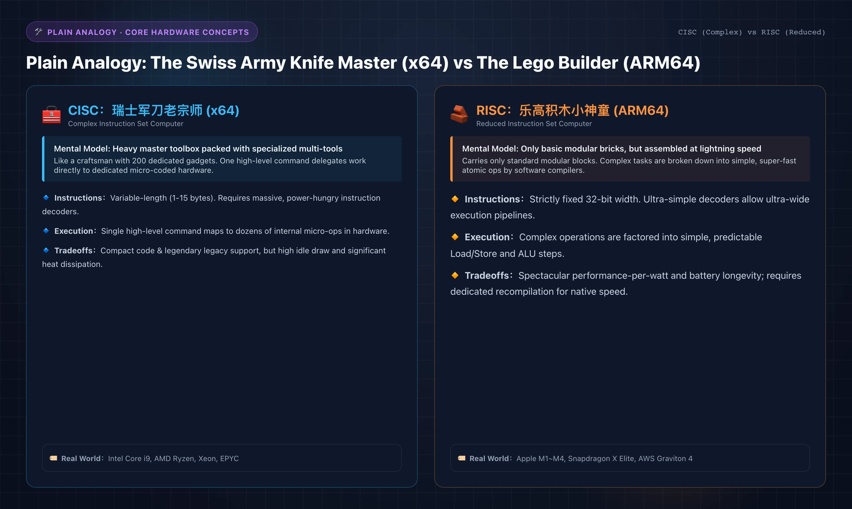 Plain Analogy: Swiss Army Master vs Lego Builder