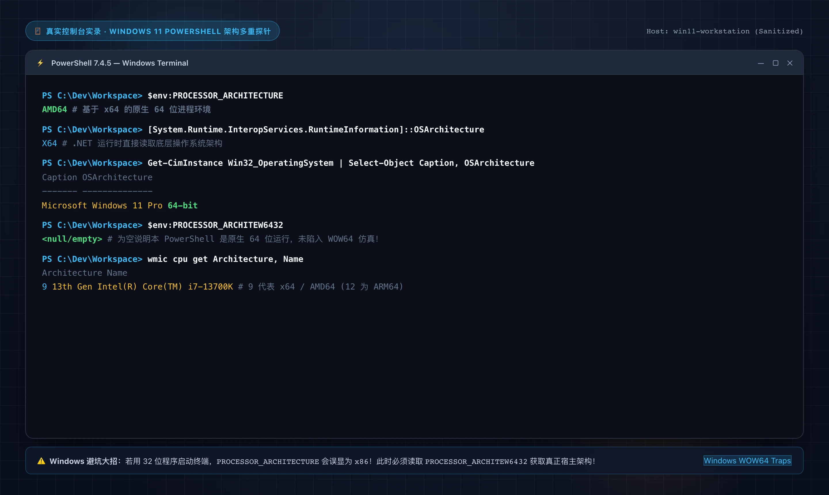 Windows 11 PowerShell 真实架构检测实操