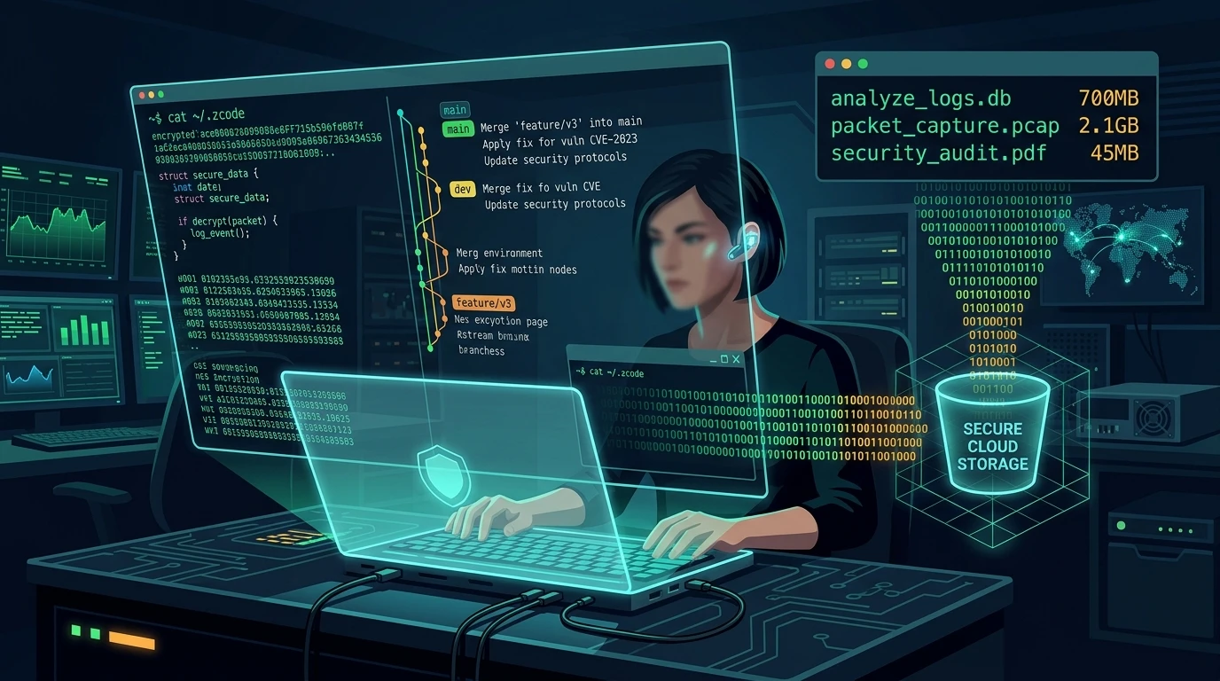 技术概念图：ZCode 静默打包工作区 Git 历史并加密直传云端 OSS